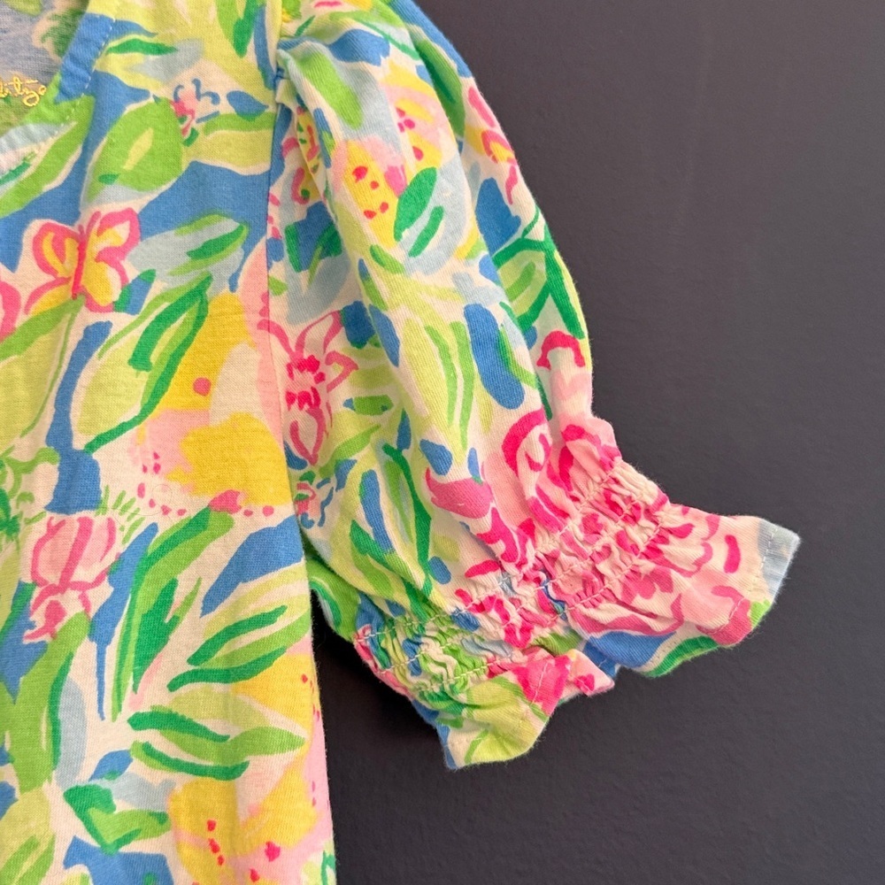 Lilly Pulitzer Girls Romper Size 6-7 Medium Floral Puff Sleeve One Piece - Picture 5 of 7